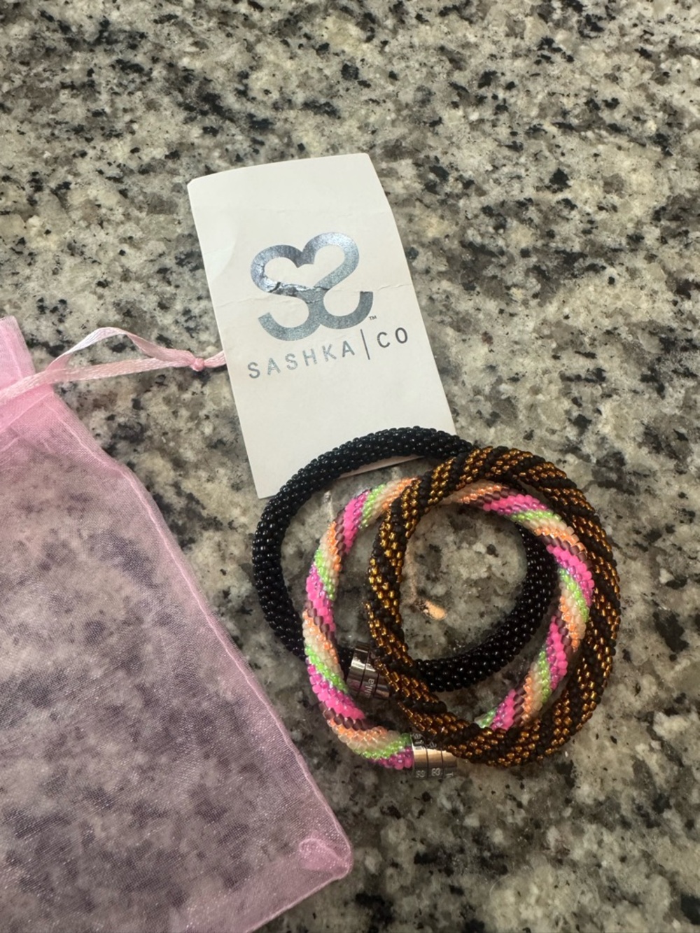 Sashka Co. Women’s Beaded Wrap Bracelet Set - Pink, Black, Gold